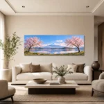 Fuji Dağı ve Sakura Çiçekleri Panoramik Kanvas Tablo - ürün görseli 2