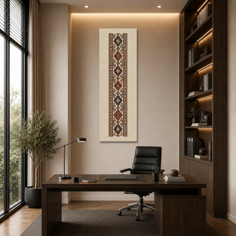 Geleneksel Anadolu Kilim Bordürü Dikey Panoramik Kanvas Tablo - ürün görseli 1