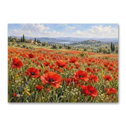Gelincik Tarlası Kır Manzarası Kanvas Tablo - ürün görseli 2