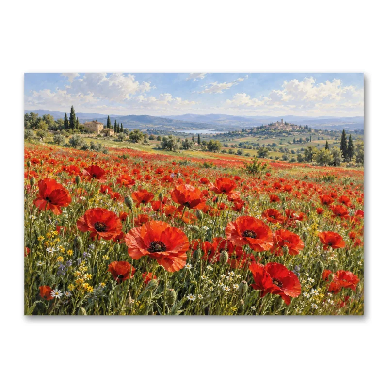 Gelincik Tarlası Kır Manzarası Kanvas Tablo - ürün görseli 2