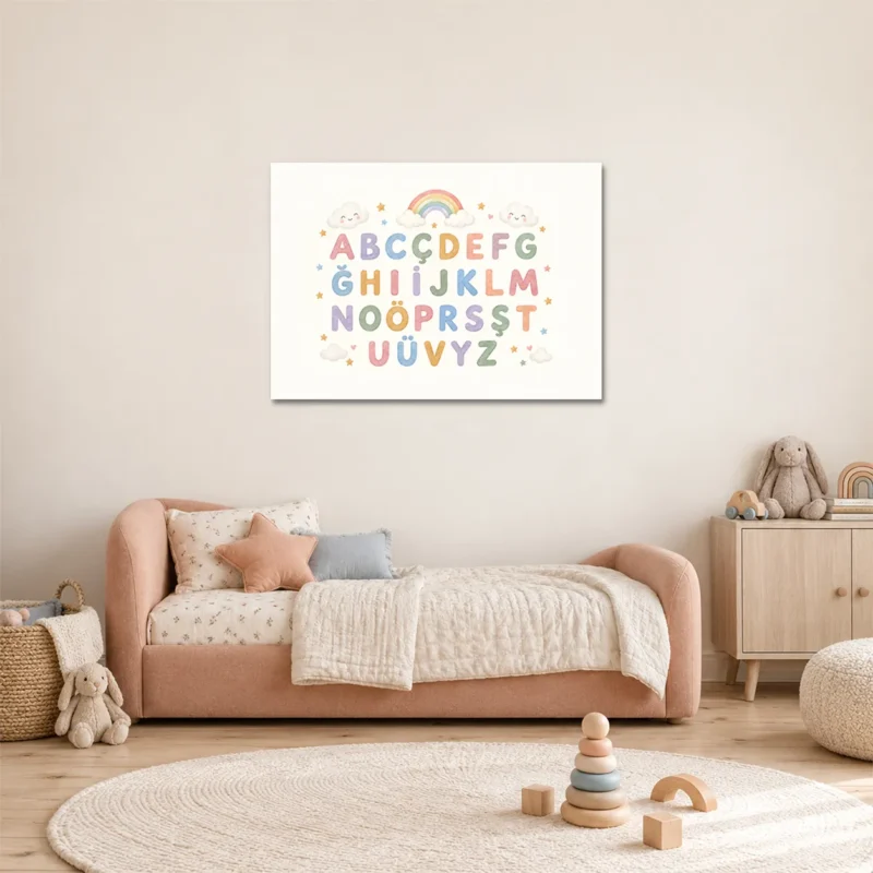 Gökkuşağı Pastel Türkçe Alfabe Çocuk Odası Kanvas Tablo - ürün görseli 1