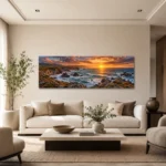 Gün Batımında Vahşi Kayalık Sahil Panoramik Kanvas Tablo - ürün görseli 2