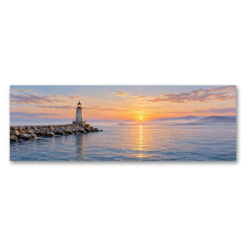 Gün Doğumunda Deniz Feneri Panoramik Kanvas Tablo