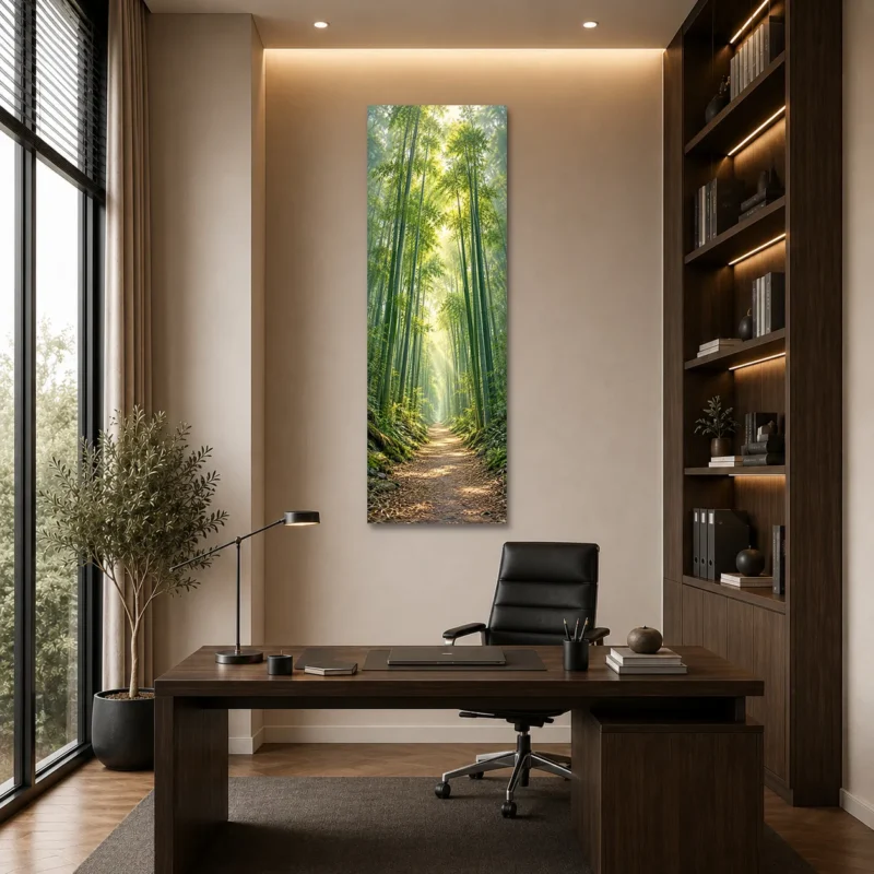 Güneş Işıklı Bambu Koridoru Dikey Panoramik Kanvas Tablo - ürün görseli 1