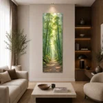Güneş Işıklı Bambu Koridoru Dikey Panoramik Kanvas Tablo - ürün görseli 2