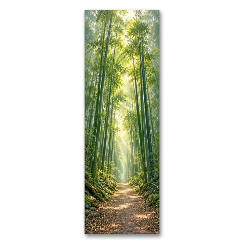 Güneş Işıklı Bambu Koridoru Dikey Panoramik Kanvas Tablo