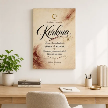 İstiklâl Marşı Korkma Kaligrafik Premium Dikey Kanvas Tablo - ürün görseli 1
