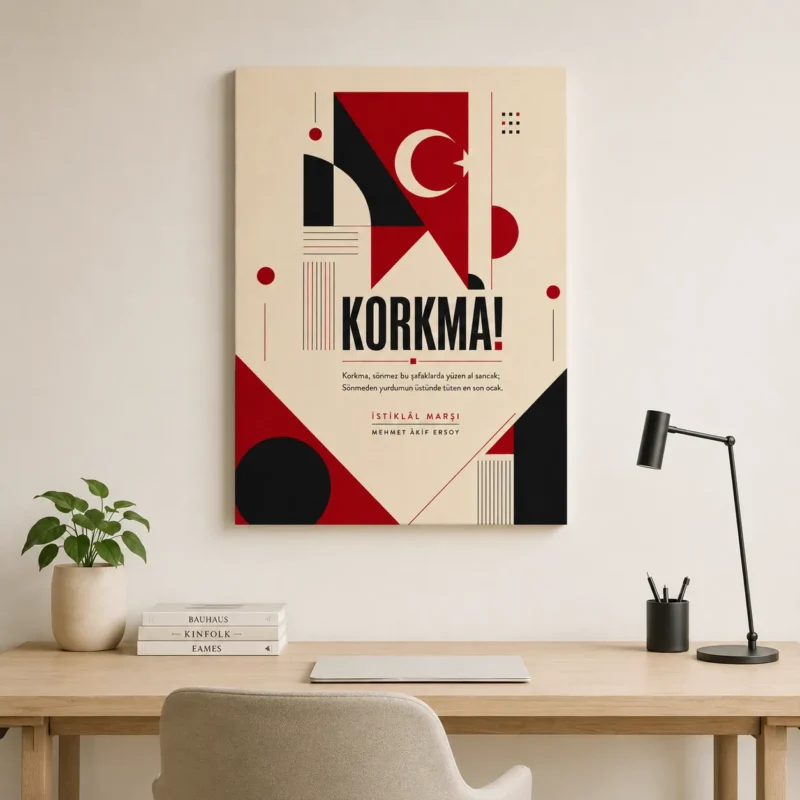 İstiklâl Marşı Korkma Modern Geometrik Kanvas Tablo - ürün görseli 1