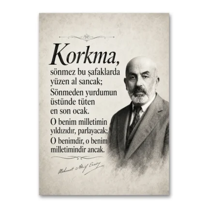 İstiklâl Marşı Mehmet Âkif Ersoy Portreli Dikey Kanvas Tablo