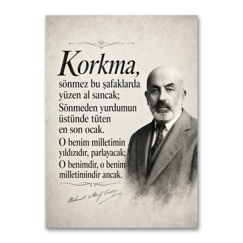 İstiklâl Marşı Mehmet Âkif Ersoy Portreli Dikey Kanvas Tablo