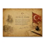 İstiklâl Marşı Mehmet Âkif Ersoy Türk Bayrağı Vintage Belge Kanvas Tablo