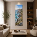 Kayalık Kıyıda Deniz Feneri Dikey Panoramik Kanvas Tablo - ürün görseli 2