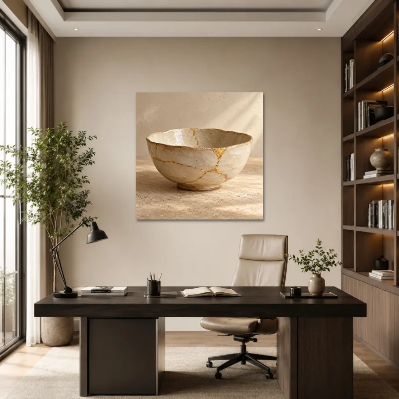 Kintsugi Seramik Kase Japon Esintili Kanvas Tablo - ürün görseli 1