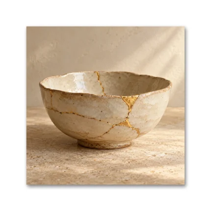 Kintsugi Seramik Kase Japon Esintili Kanvas Tablo