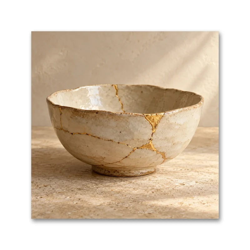 Kintsugi Seramik Kase Japon Esintili Kanvas Tablo