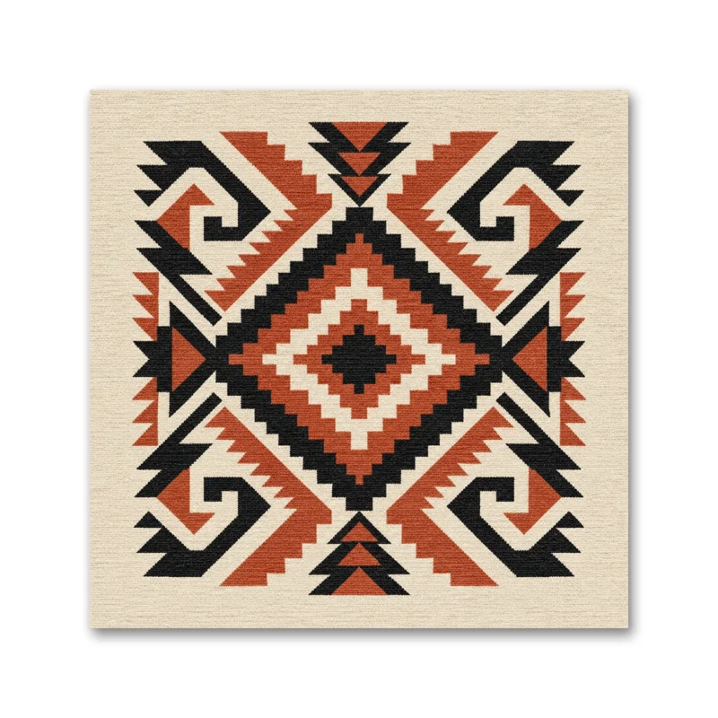 Kiremit Siyah Geometrik Kilim Motifli Kanvas Tablo