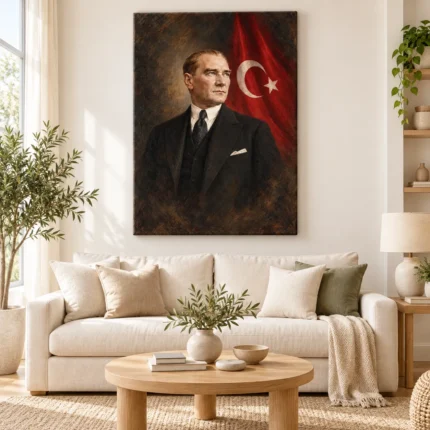 Klasik Atatürk Portresi ve Türk Bayrağı Kanvas Tablo - ürün görseli 1