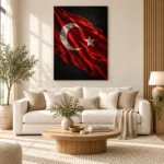 Koyu Fonlu Dalgalanan Türk Bayrağı Kanvas Tablo - ürün görseli 1
