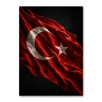 Koyu Fonlu Dalgalanan Türk Bayrağı Kanvas Tablo
