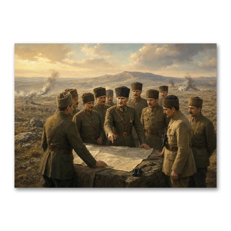 Kurtuluş Savaşı Komuta Anı Atatürk ve Subaylar Tarihi Kanvas Tablo