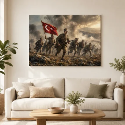 Kurtuluş Savaşı Mehmetçik Hücumu Türk Bayrağı Epik Kanvas Tablo - ürün görseli 1