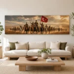 Kurtuluş Savaşı Süvari Birliği ve Türk Bayrağı Panoramik Kanvas Tablo - ürün görseli 1