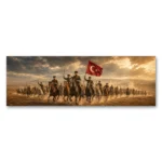 Kurtuluş Savaşı Süvari Birliği ve Türk Bayrağı Panoramik Kanvas Tablo