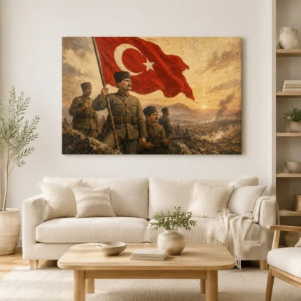 Kurtuluş Savaşı Türk Bayrağı ve Mehmetçik Tarihi Kanvas Tablo - ürün görseli 1