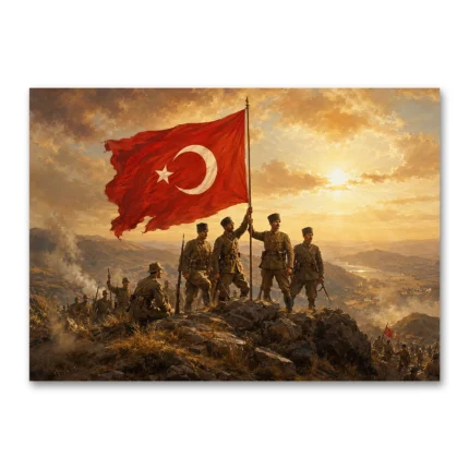 Kurtuluş Savaşı Zafer Bayrağı Mehmetçik Tarihi Kanvas Tablo