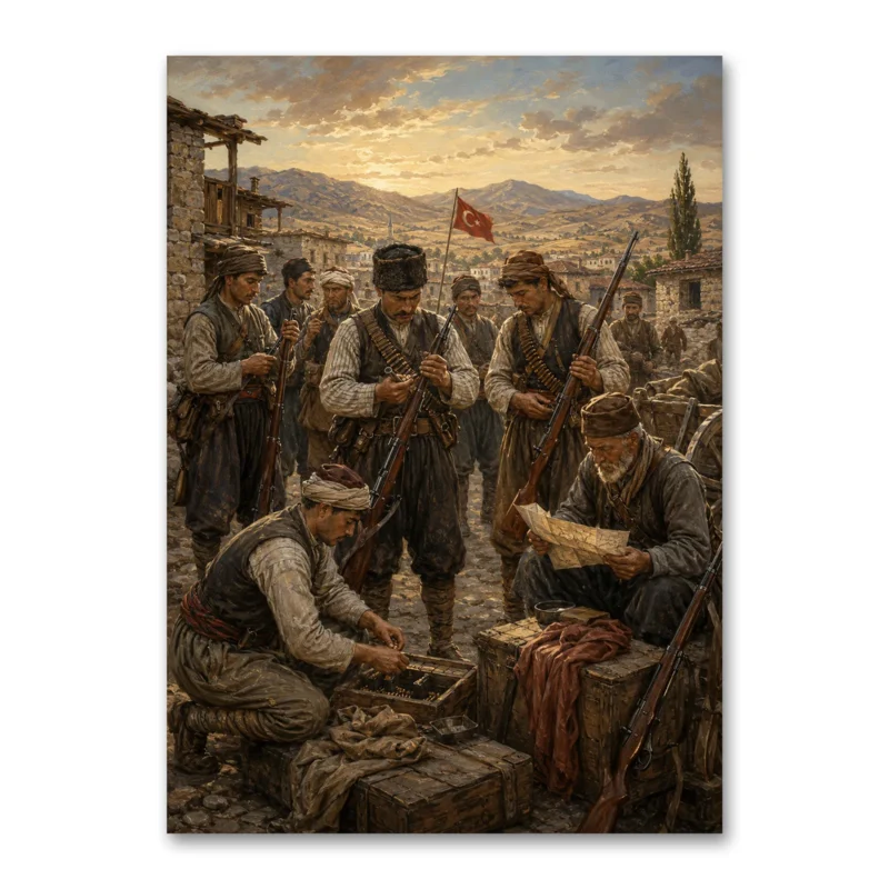 Kuvâ-yi Milliye Cephe Hazırlığı ve Türk Bayrağı Kanvas Tablo
