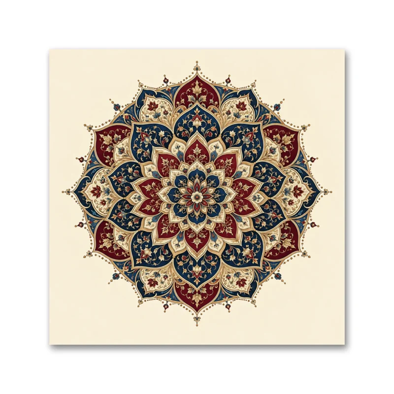 Lacivert Bordo Geleneksel Mandala Kanvas Tablo