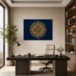 Lacivert ve Altın Lotus Mandala Kanvas Tablo - ürün görseli 1
