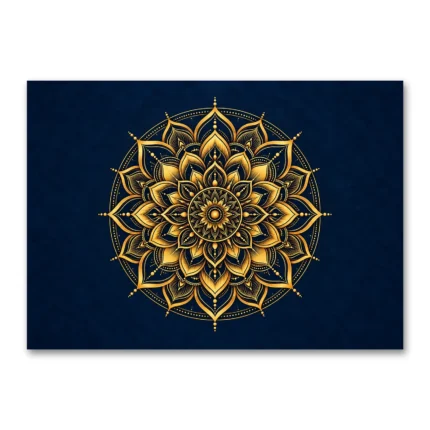 Lacivert ve Altın Lotus Mandala Kanvas Tablo