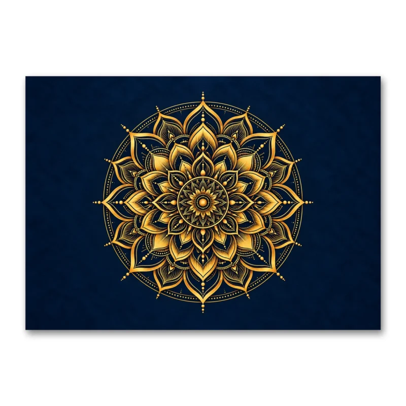 Lacivert ve Altın Lotus Mandala Kanvas Tablo