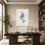 Mavi Çini Motifli Minimal Floral Kanvas Tablo - ürün görseli 1