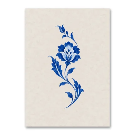 Mavi Çini Motifli Minimal Floral Kanvas Tablo