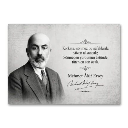 Mehmet Âkif Ersoy İstiklâl Marşı Siyah Beyaz Portre Kanvas Tablo