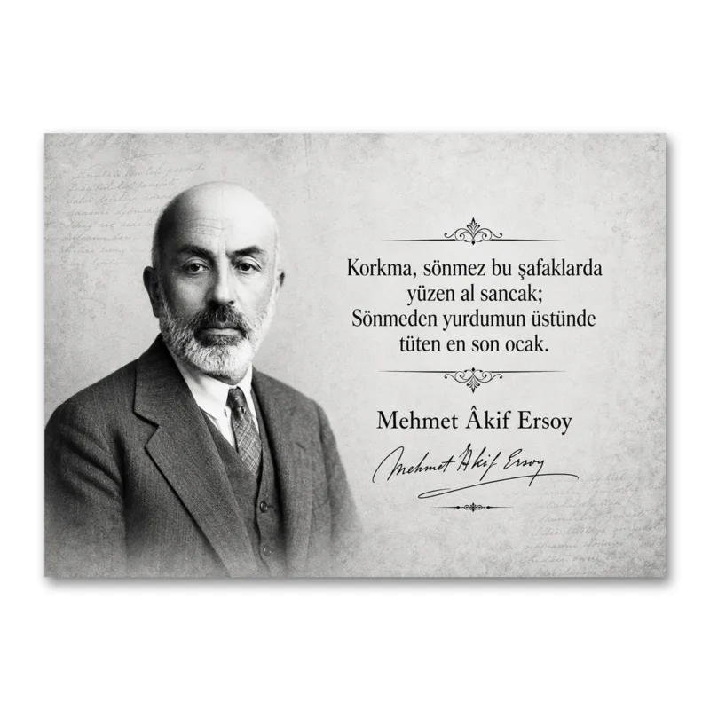 Mehmet Âkif Ersoy İstiklâl Marşı Siyah Beyaz Portre Kanvas Tablo