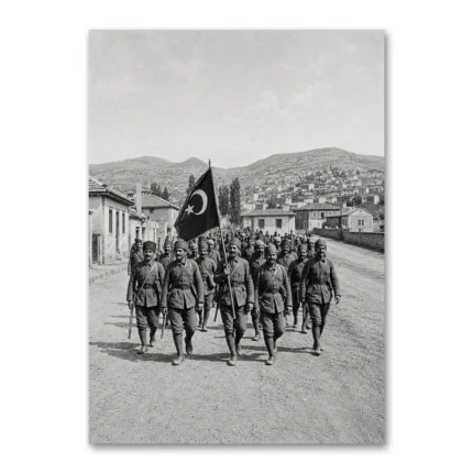 Millî Mücadele Askerleri Yürüyüşü Siyah Beyaz Kanvas Tablo
