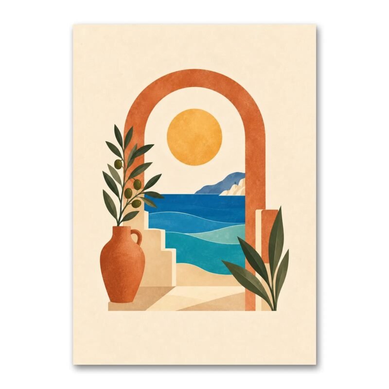 Minimal Akdeniz Manzarası Kanvas Tablo