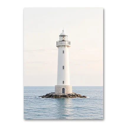 Minimal Beyaz Deniz Feneri Kanvas Tablo