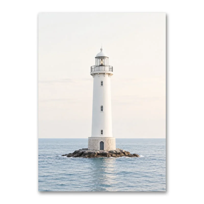 Minimal Beyaz Deniz Feneri Kanvas Tablo