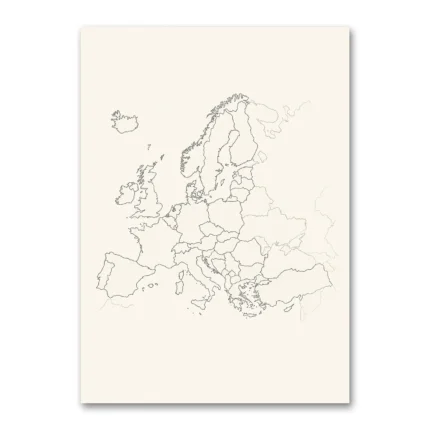 Minimal Çizgisel Avrupa Haritası Kanvas Tablo