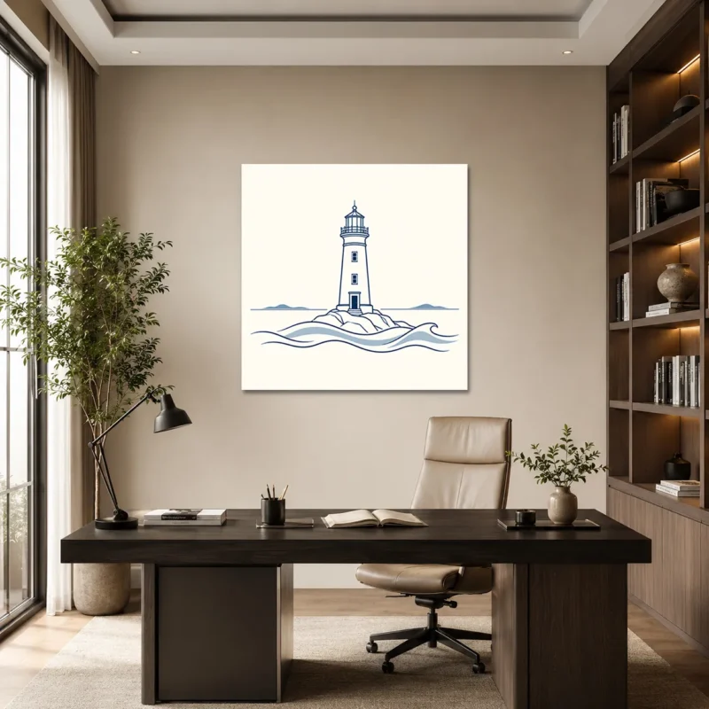 Minimal Çizgisel Deniz Feneri Kanvas Tablo - ürün görseli 1