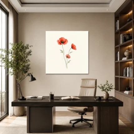 Minimal Gelincik Çiçekleri Kare Kanvas Tablo - ürün görseli 1