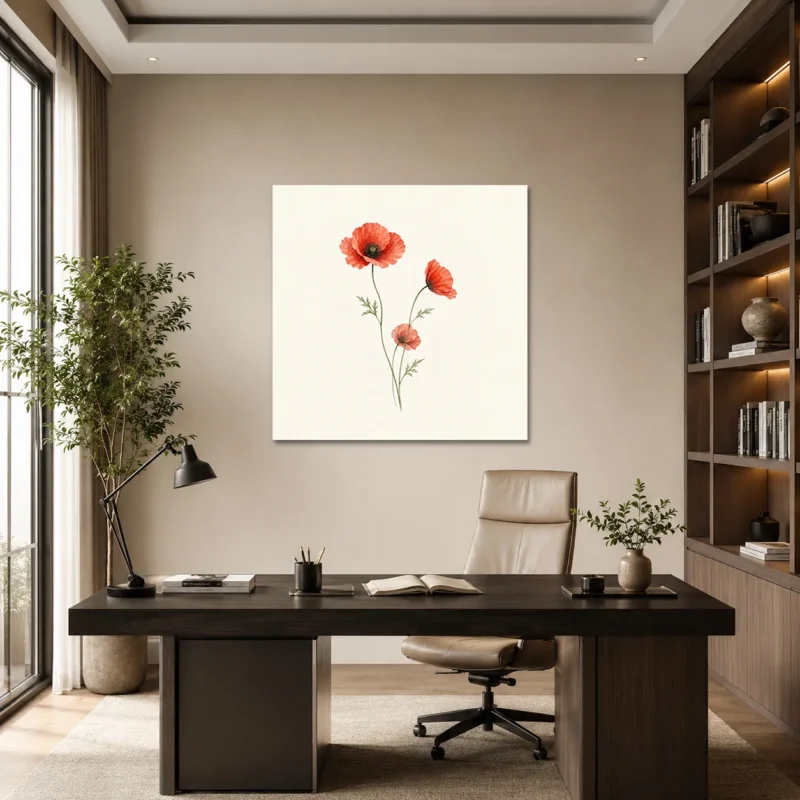 Minimal Gelincik Çiçekleri Kare Kanvas Tablo - ürün görseli 1
