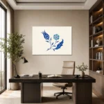 Minimal Mavi Lale ve Çiçek Motifli Çini Kanvas Tablo - ürün görseli 1