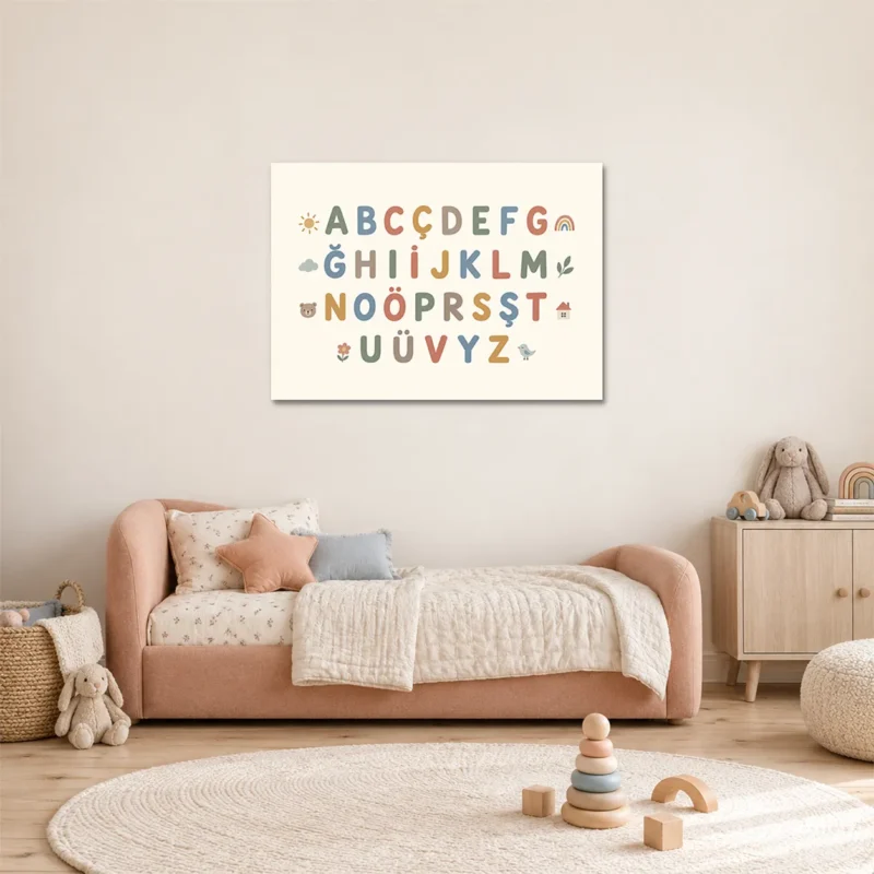 Minimal Pastel Türkçe Alfabe Çocuk Odası Kanvas Tablo - ürün görseli 1