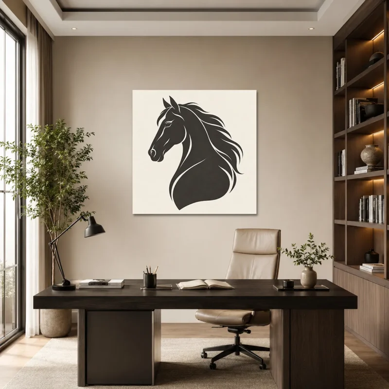 Minimal Siyah At Silüeti Kanvas Tablo - ürün görseli 1