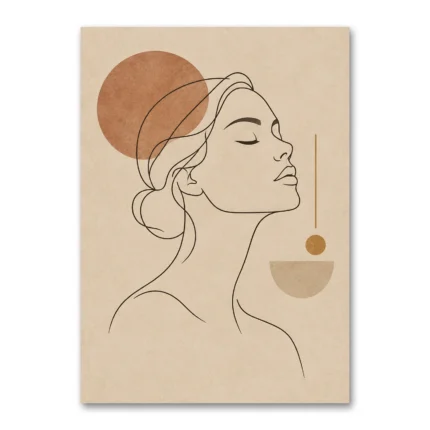 Minimalist Afrika Esintili Kadın Line Art Kanvas Tablo